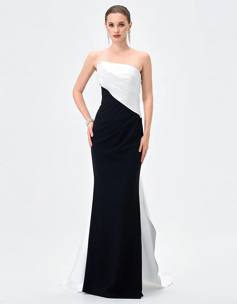 ROELLA ASYMMETRIC SASH GOWN B83D02100 - Black/White - Image 5