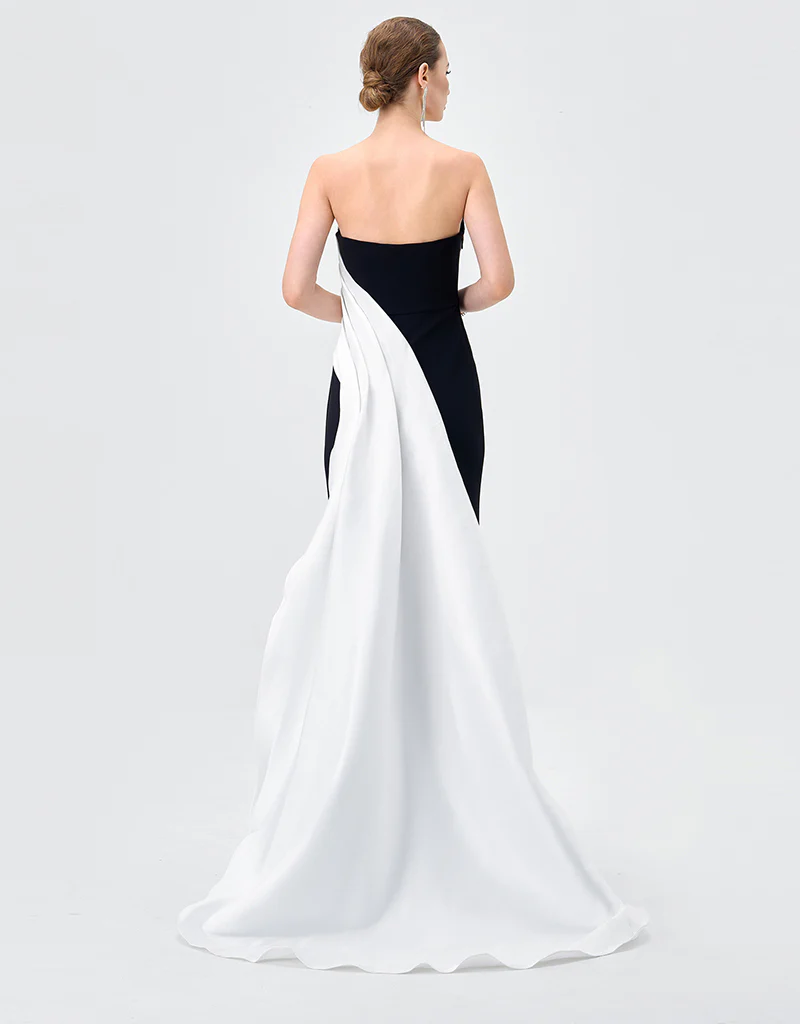 ROELLA ASYMMETRIC SASH GOWN B83D02100 - Black/White - Image 6