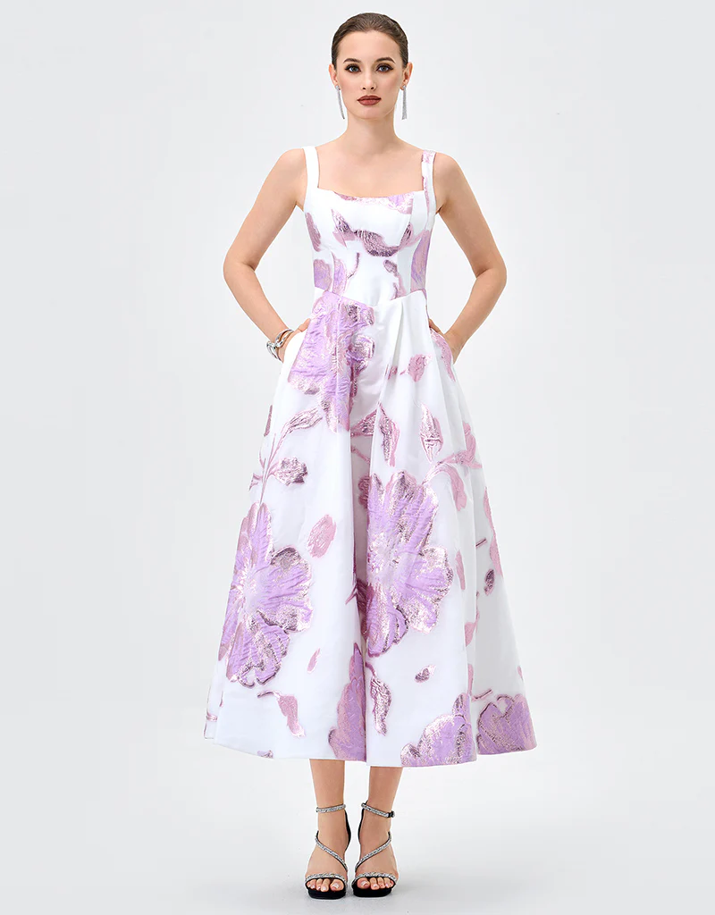 ROMAINE SQUARE NECK MIDI B83D0147 - Lilac - Image 2