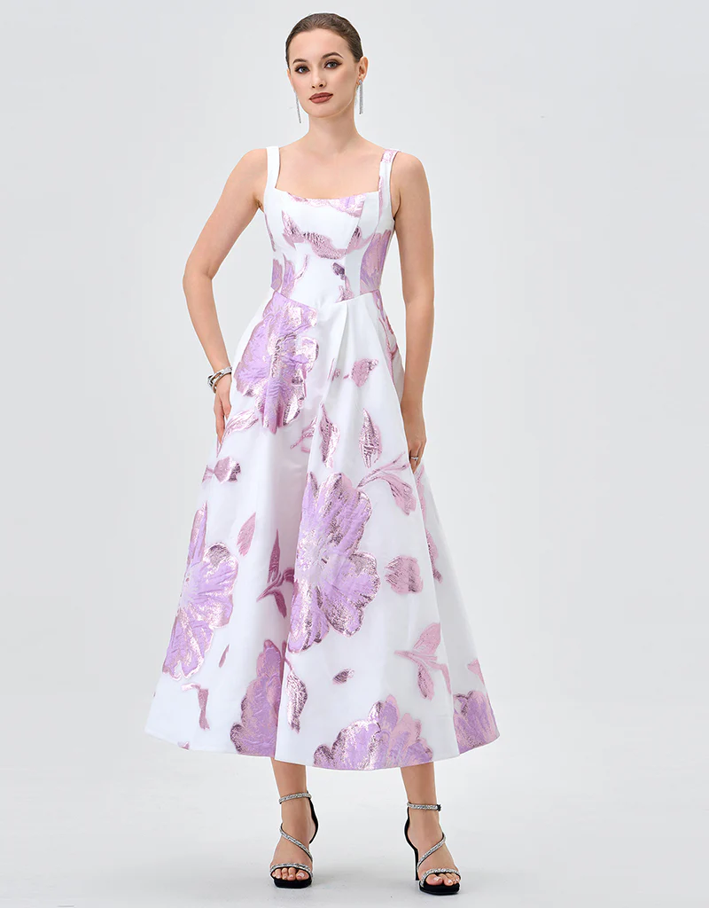 ROMAINE SQUARE NECK MIDI B83D0147 - Lilac - Image 3