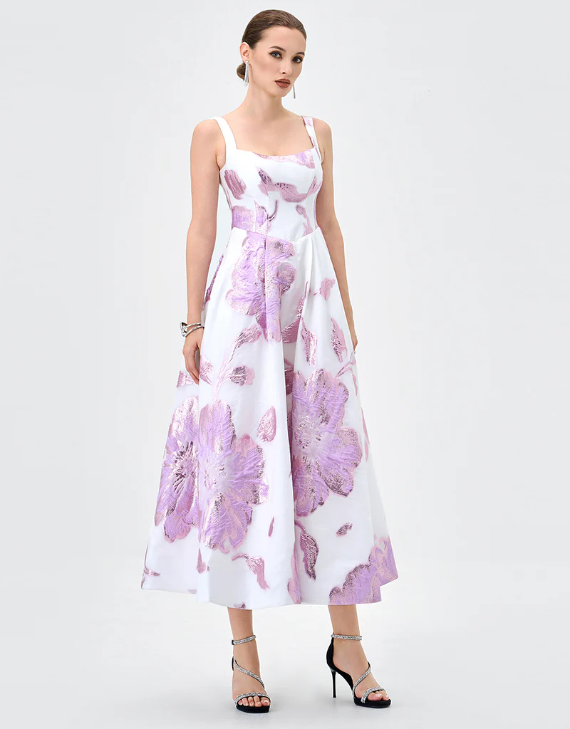 ROMAINE SQUARE NECK MIDI B83D0147 - Lilac - Image 4