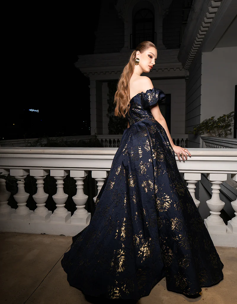 SANDY SWEETHEART OFF SHOULDER GOWN B56D07L - Navy/Gold - Image 10