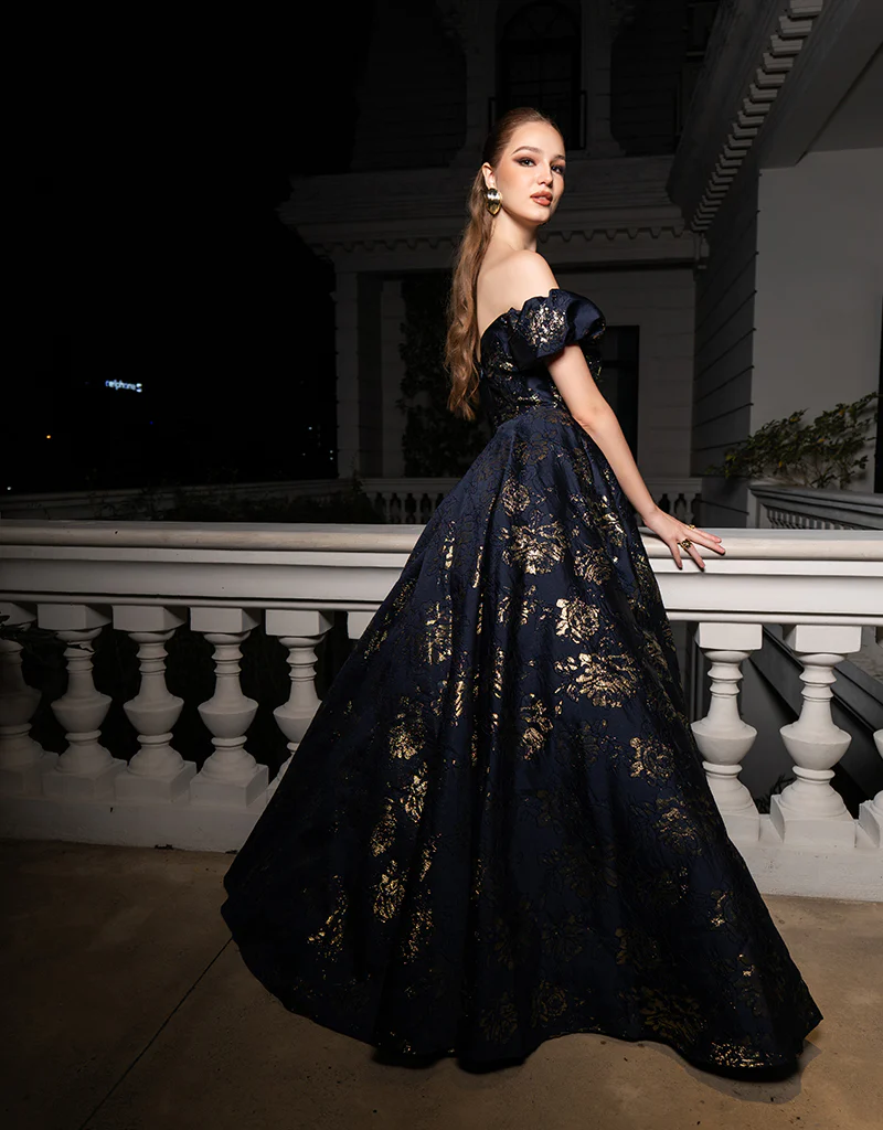 SANDY SWEETHEART OFF SHOULDER GOWN B56D07L - Navy/Gold - Image 11