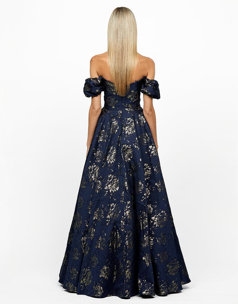 SANDY SWEETHEART OFF SHOULDER GOWN B56D07L - Navy/Gold - Image 5