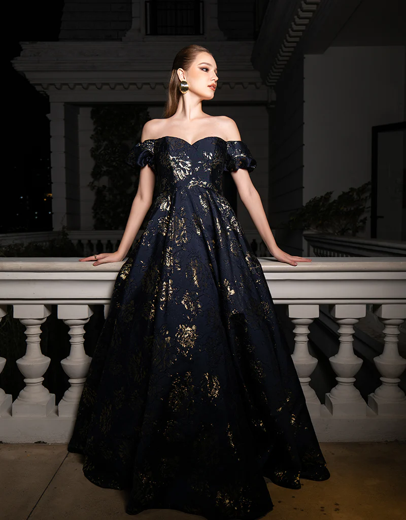 SANDY SWEETHEART OFF SHOULDER GOWN B56D07L - Navy/Gold - Image 6