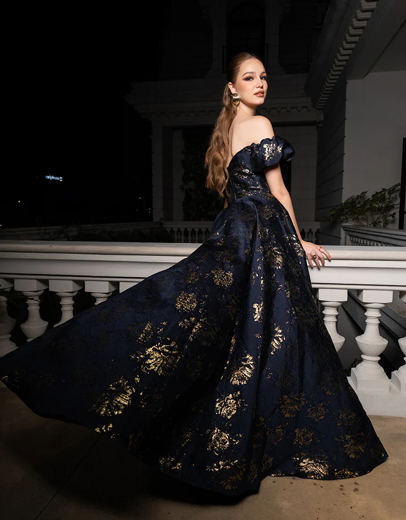 SANDY SWEETHEART OFF SHOULDER GOWN B56D07L - Navy/Gold - Image 8