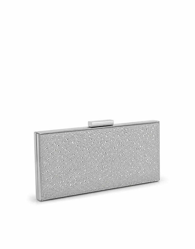 SHEELAH DIAMANTE AND RHINESTONE CLUTCH SILVER YX00018 - Image 2
