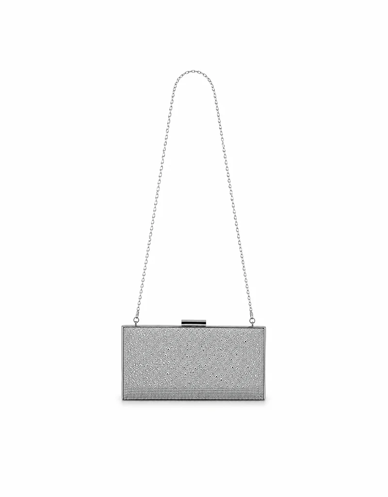 SHEELAH DIAMANTE AND RHINESTONE CLUTCH SILVER YX00018 - Image 3