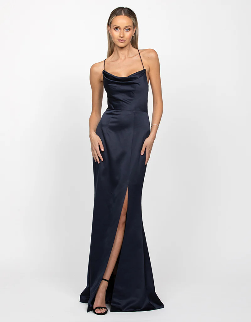 STEPHANIE COWL DRAPED SATIN GOWN B34D15L - Midnight