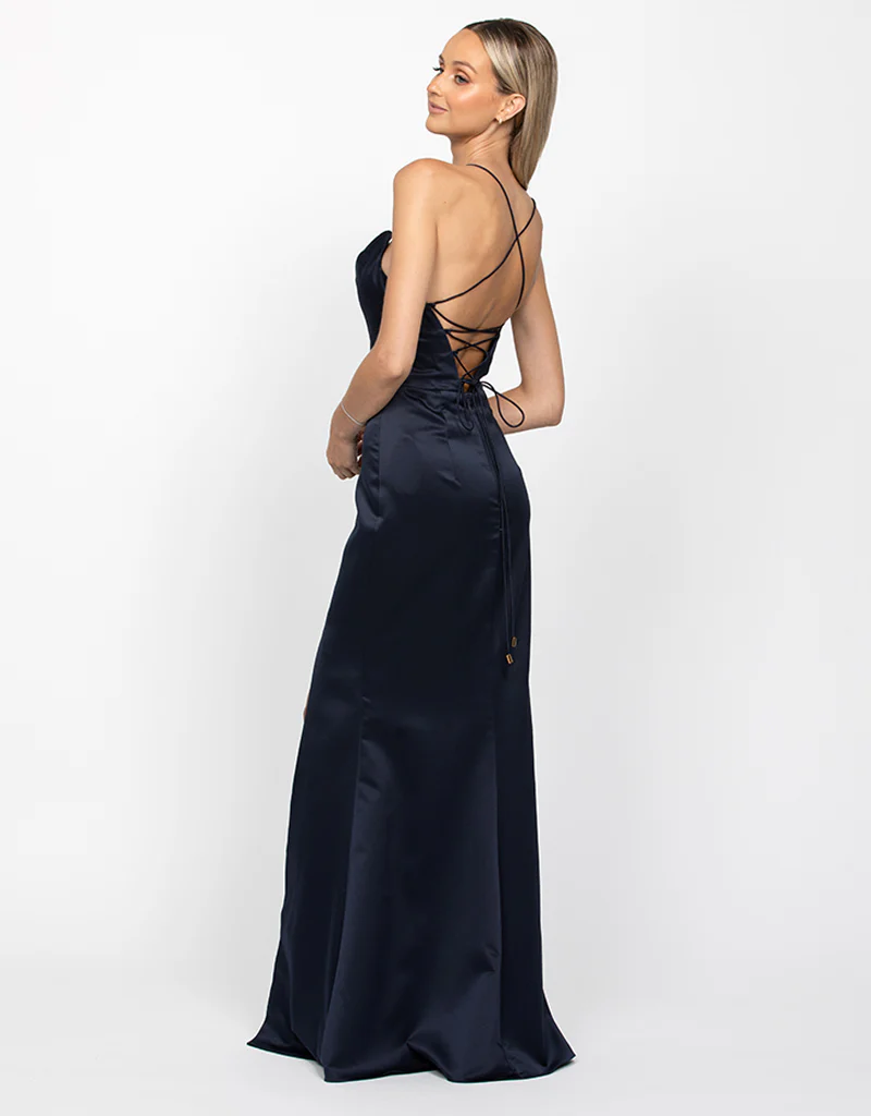 STEPHANIE COWL DRAPED SATIN GOWN B34D15L - Midnight - Image 2