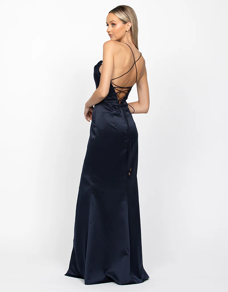 STEPHANIE COWL DRAPED SATIN GOWN B34D15L - Midnight - Image 3