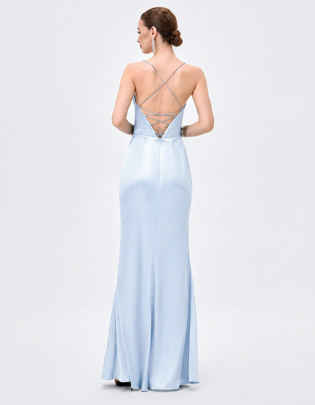 STEPHANIE COWL DRAPED SATIN GOWN B34D15L - Sky Blue - Image 3