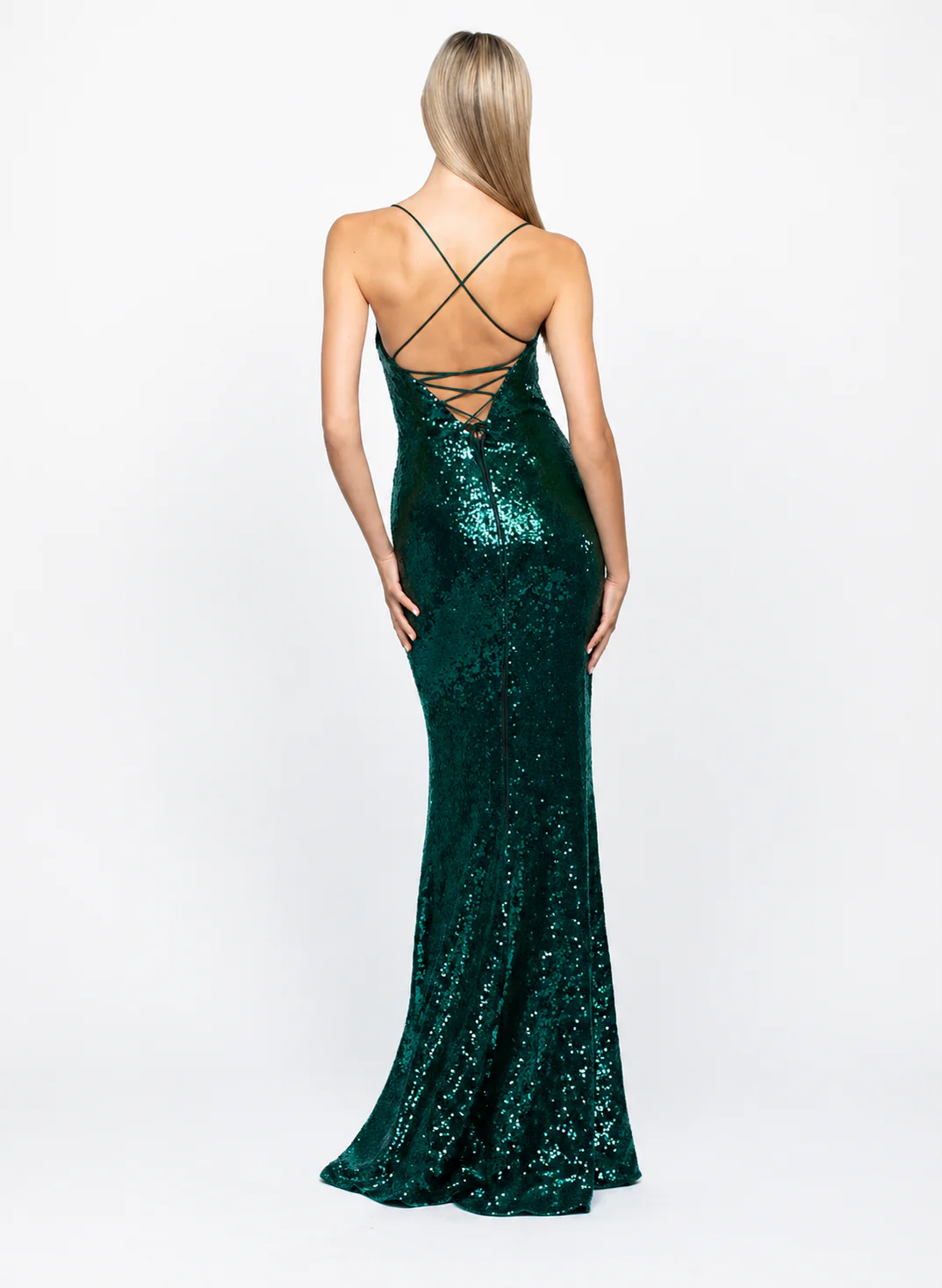 STEPHANIE COWL DRAPED SEQUIN GOWN B34D15LSE - Emerald - Image 3