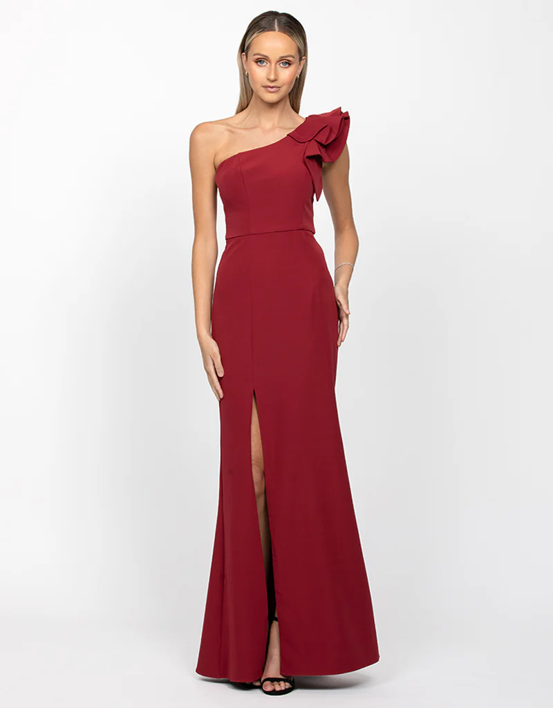 SUE FRILL SHOULDER GOWN BB33D31LW - Burgundy
