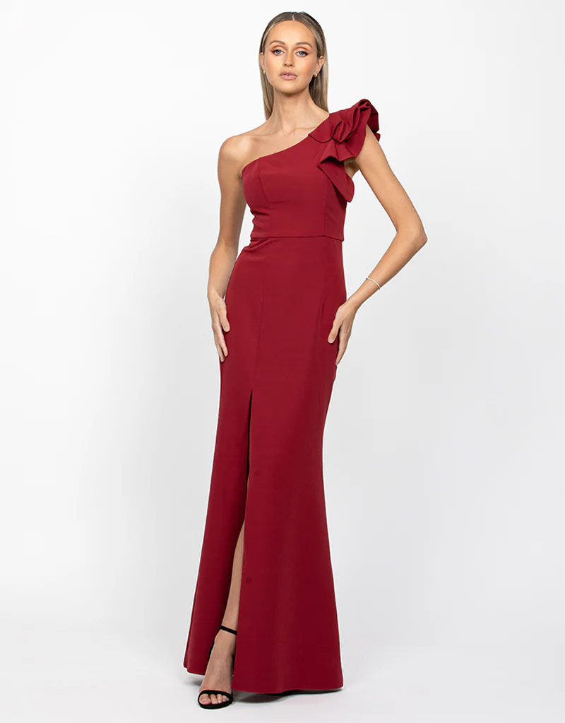 SUE FRILL SHOULDER GOWN BB33D31LW - Burgundy - Image 2