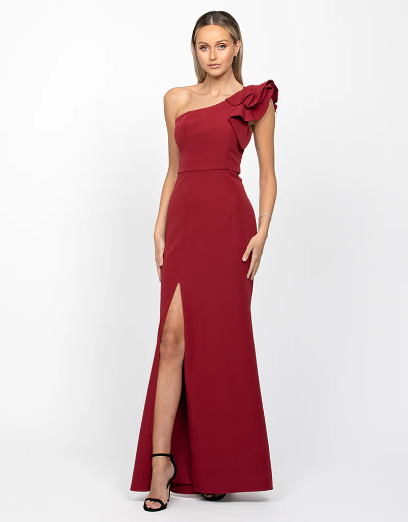 SUE FRILL SHOULDER GOWN BB33D31LW - Burgundy - Image 3