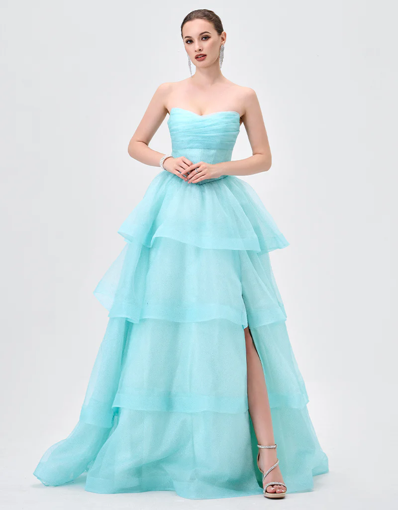 TIFF STRAPLESS TIERED BALL GOWN B83D01105 - Mint