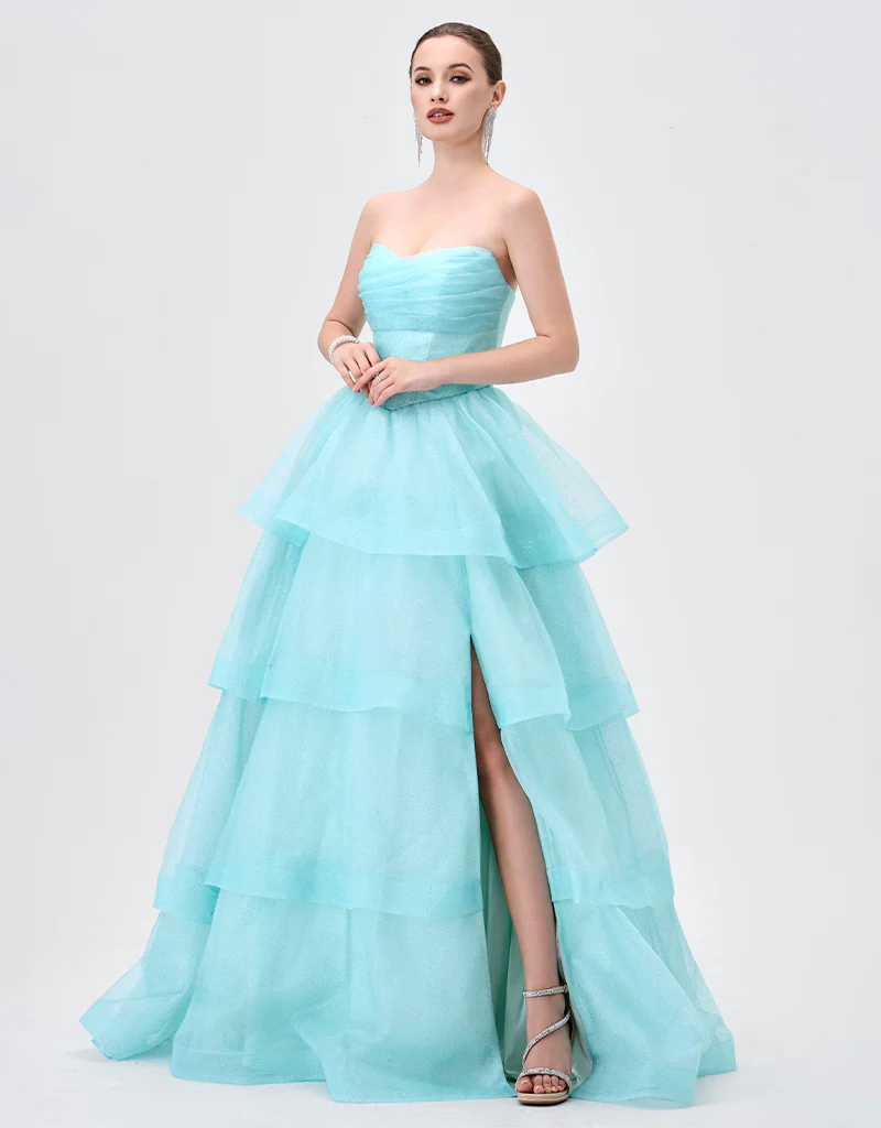 TIFF STRAPLESS TIERED BALL GOWN B83D01105 - Mint - Image 3