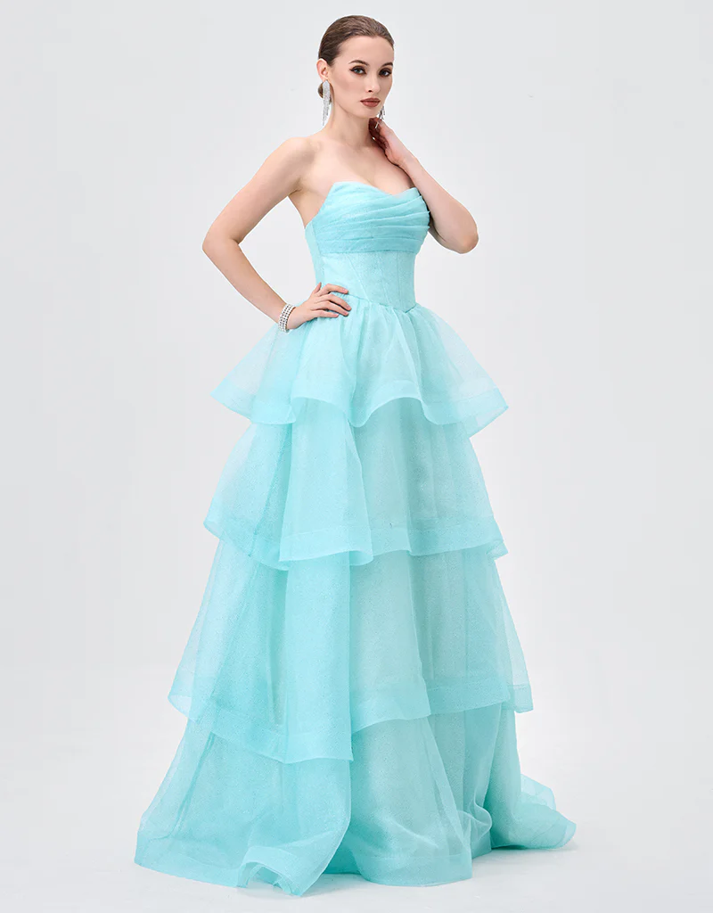 TIFF STRAPLESS TIERED BALL GOWN B83D01105 - Mint - Image 4
