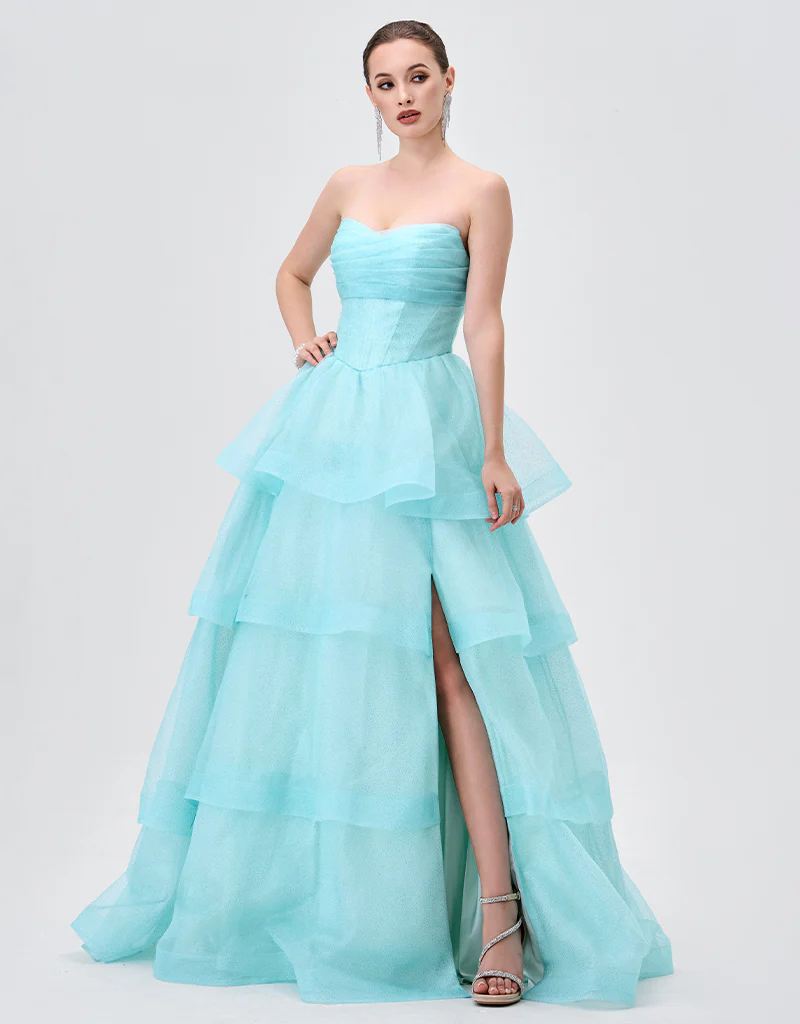 TIFF STRAPLESS TIERED BALL GOWN B83D01105 - Mint - Image 5