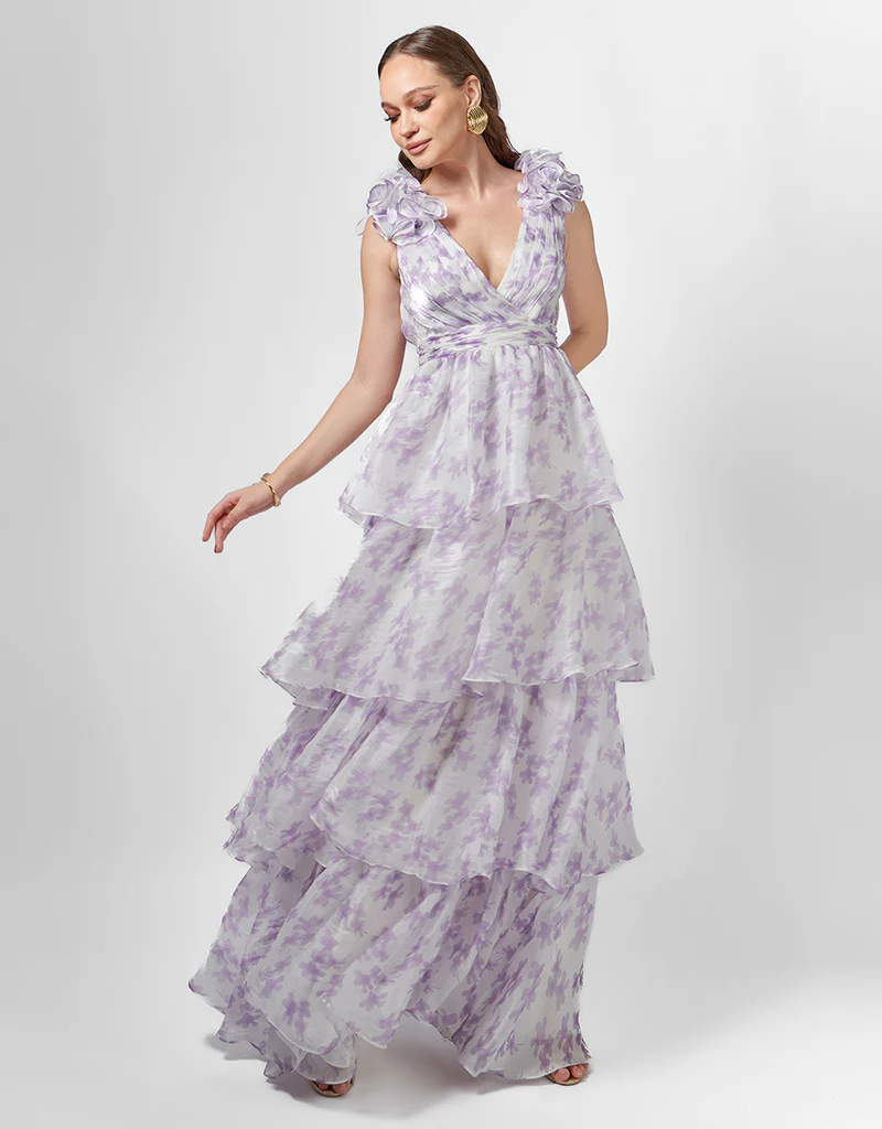 VIOLETA TIERED PRINT GOWN B76D44L - Lilac Print