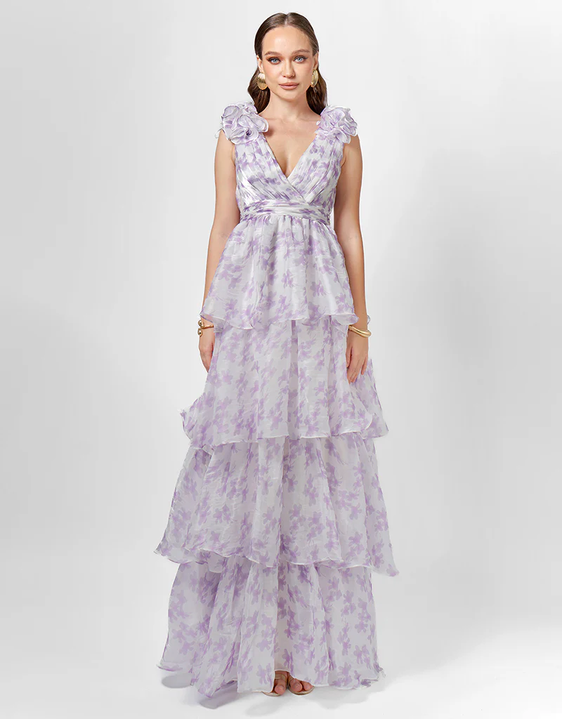 VIOLETA TIERED PRINT GOWN B76D44L - Lilac Print - Image 2