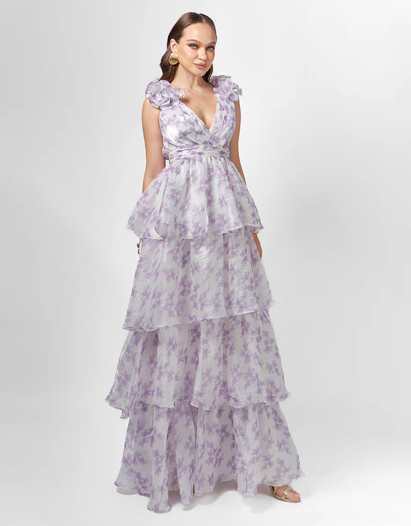 VIOLETA TIERED PRINT GOWN B76D44L - Lilac Print - Image 3