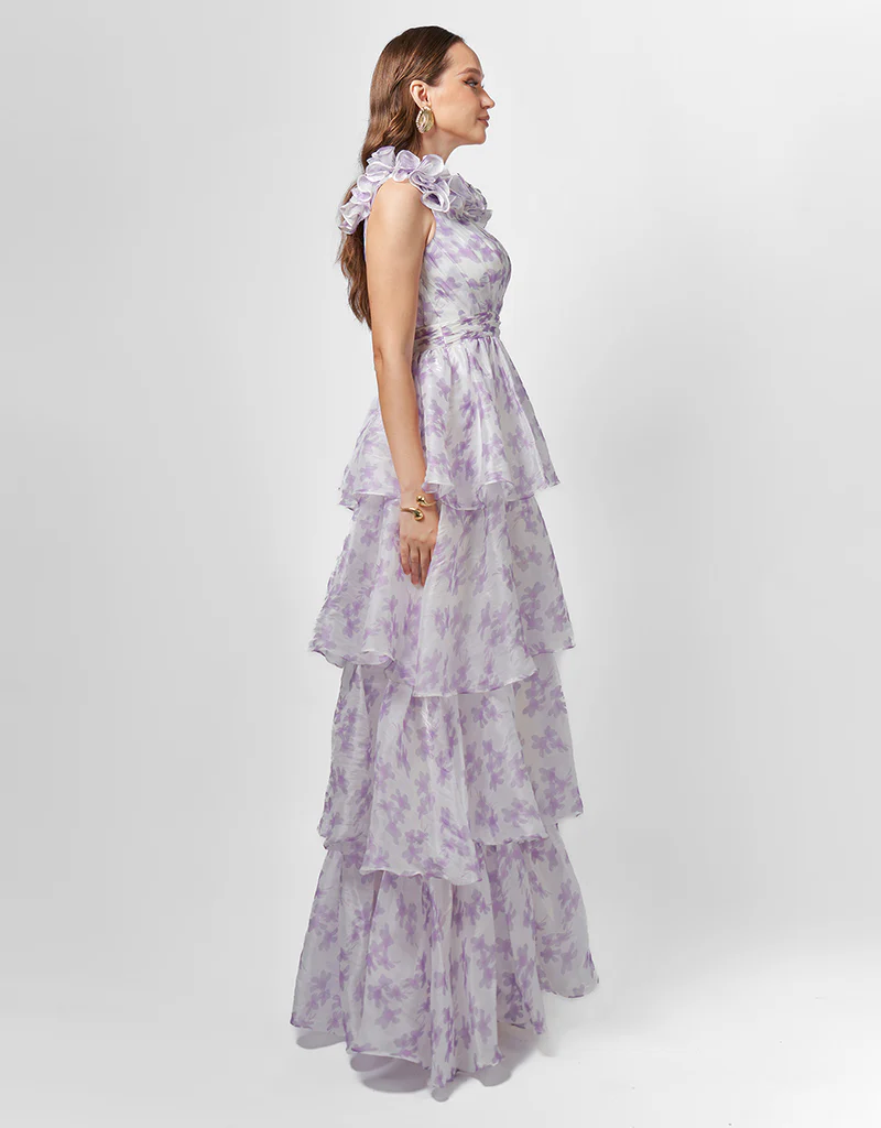 VIOLETA TIERED PRINT GOWN B76D44L - Lilac Print - Image 4