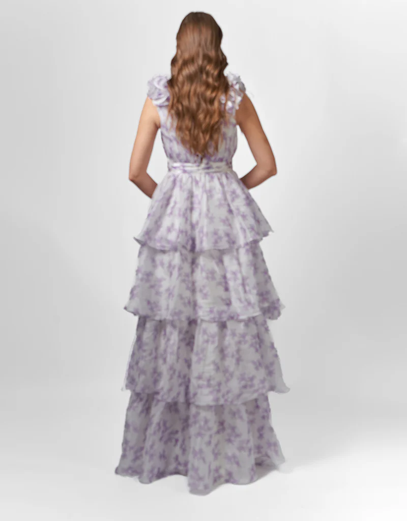 VIOLETA TIERED PRINT GOWN B76D44L - Lilac Print - Image 5
