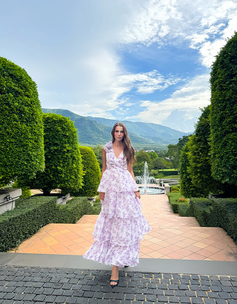 VIOLETA TIERED PRINT GOWN B76D44L - Lilac Print - Image 6