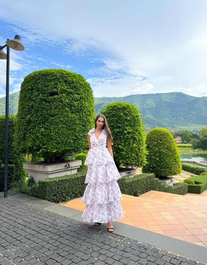 VIOLETA TIERED PRINT GOWN B76D44L - Lilac Print - Image 7