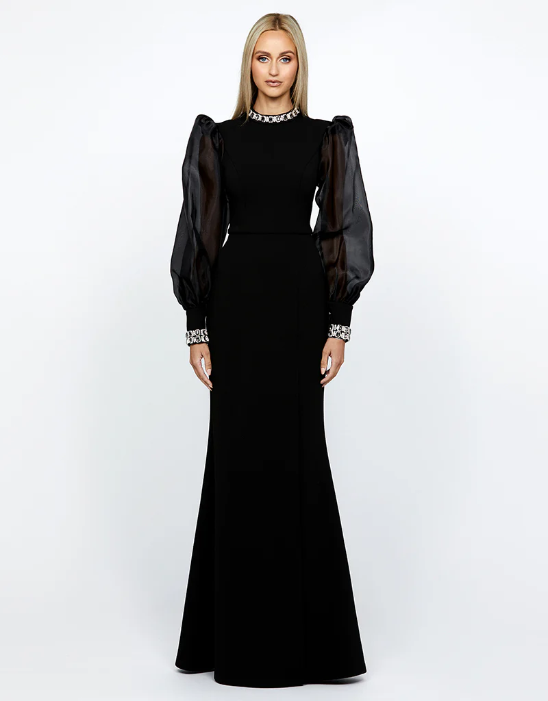WINNIE SHEER SLEEVE GOWN B67D12L - Black - Image 2