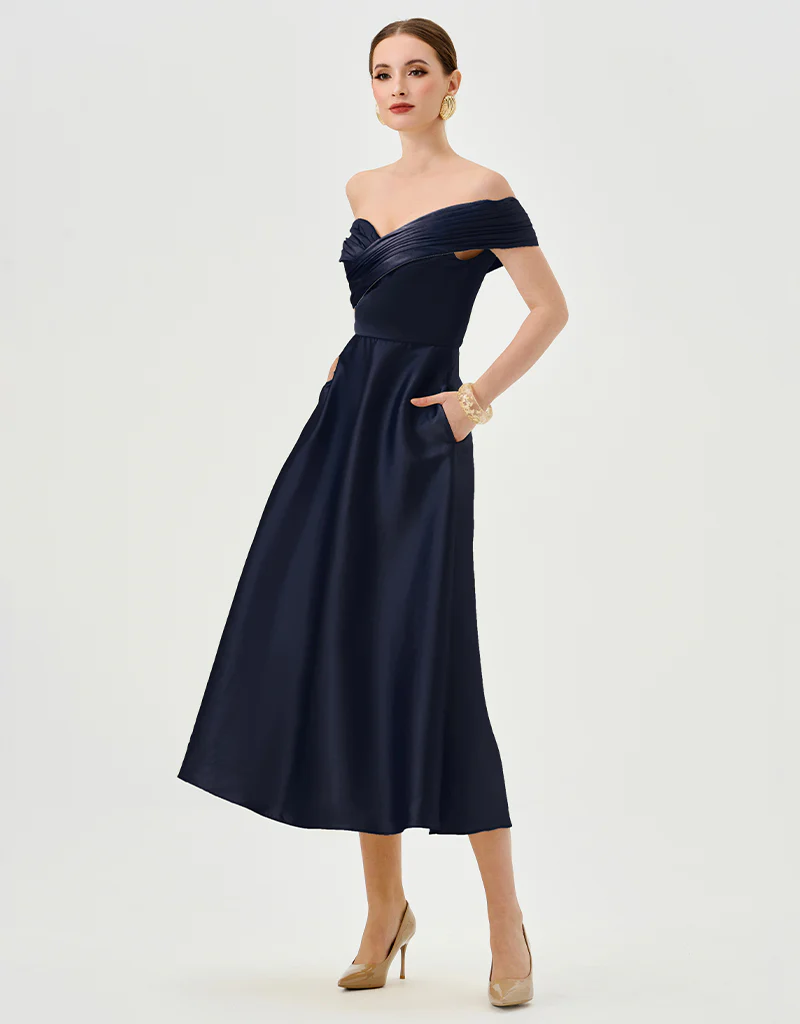 WYNTER OFF SHOULDER MIDI BL82D30S - Navy - Image 3
