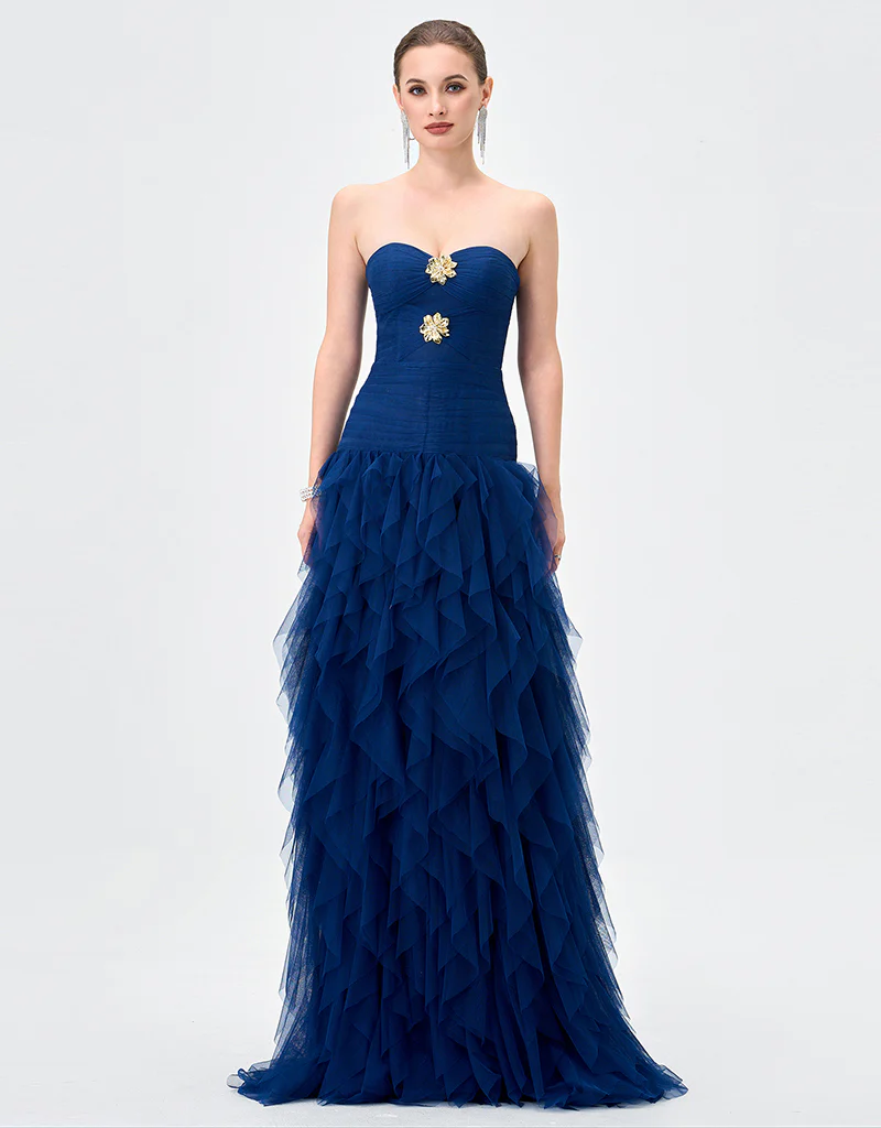 ZIANA STRAPLESS RUFFLE BALL GOWN B83D0186 - Navy - Image 3