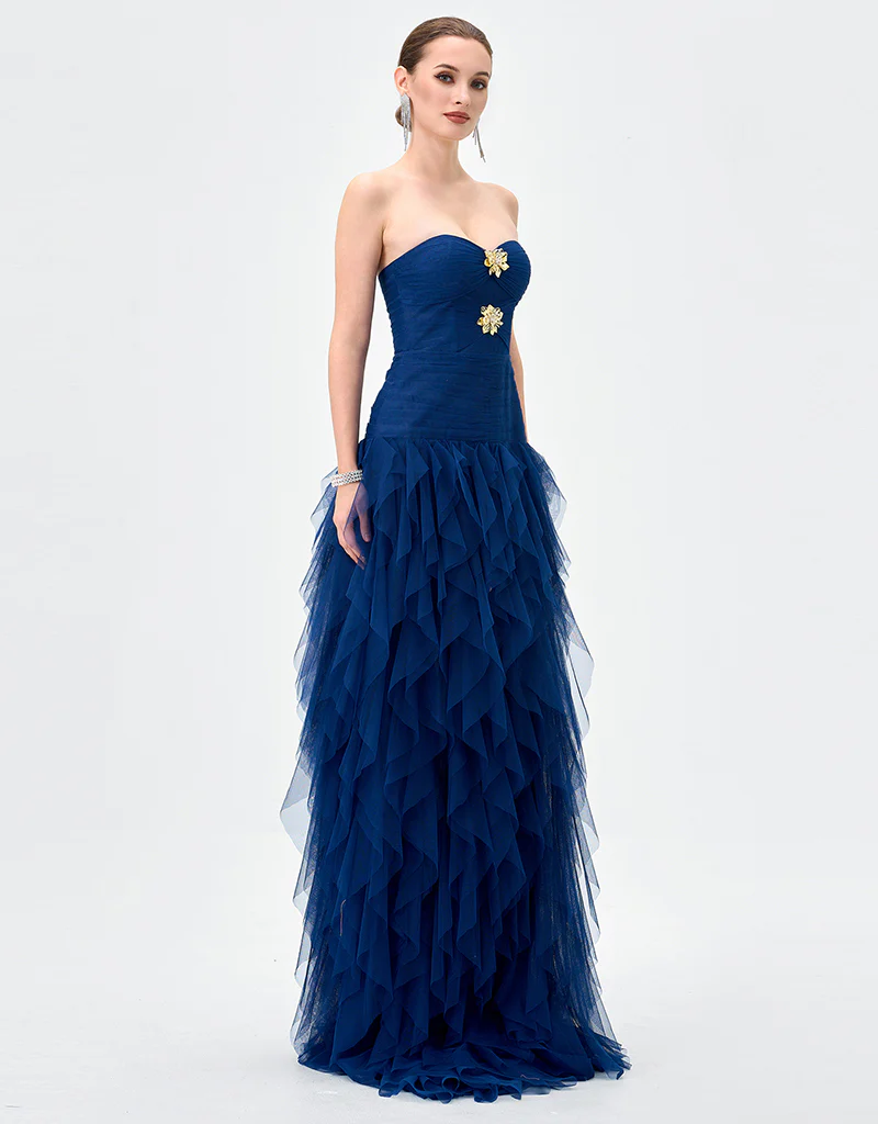 ZIANA STRAPLESS RUFFLE BALL GOWN B83D0186 - Navy - Image 4