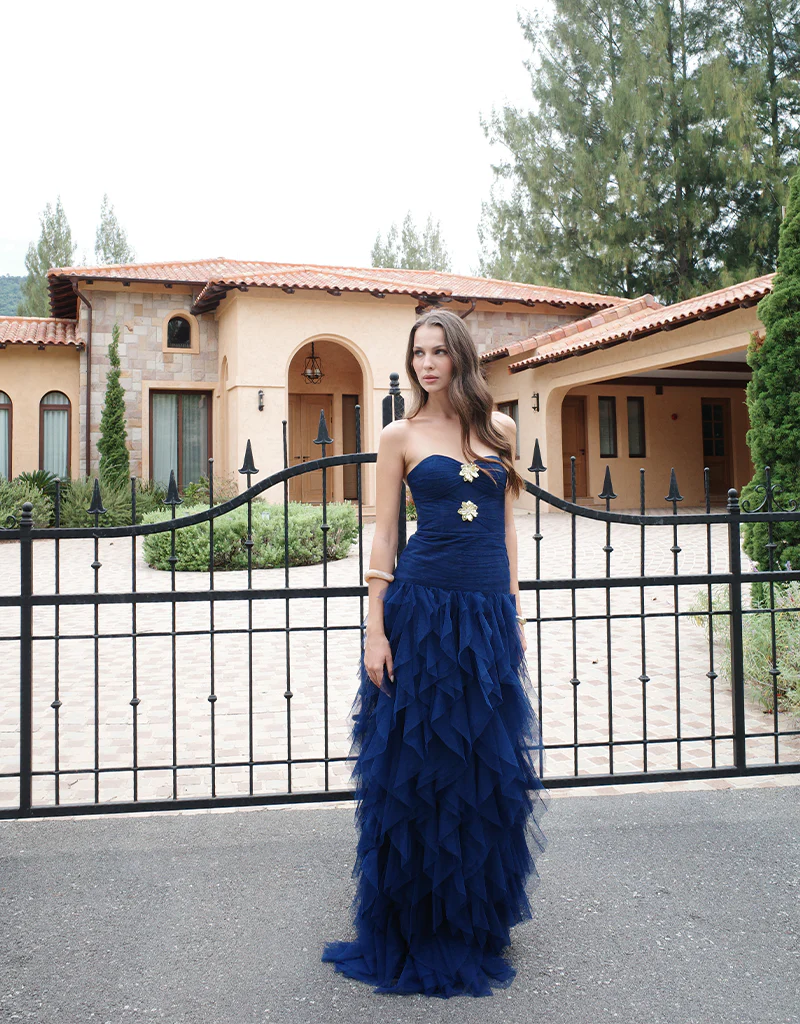 ZIANA STRAPLESS RUFFLE BALL GOWN B83D0186 - Navy - Image 7