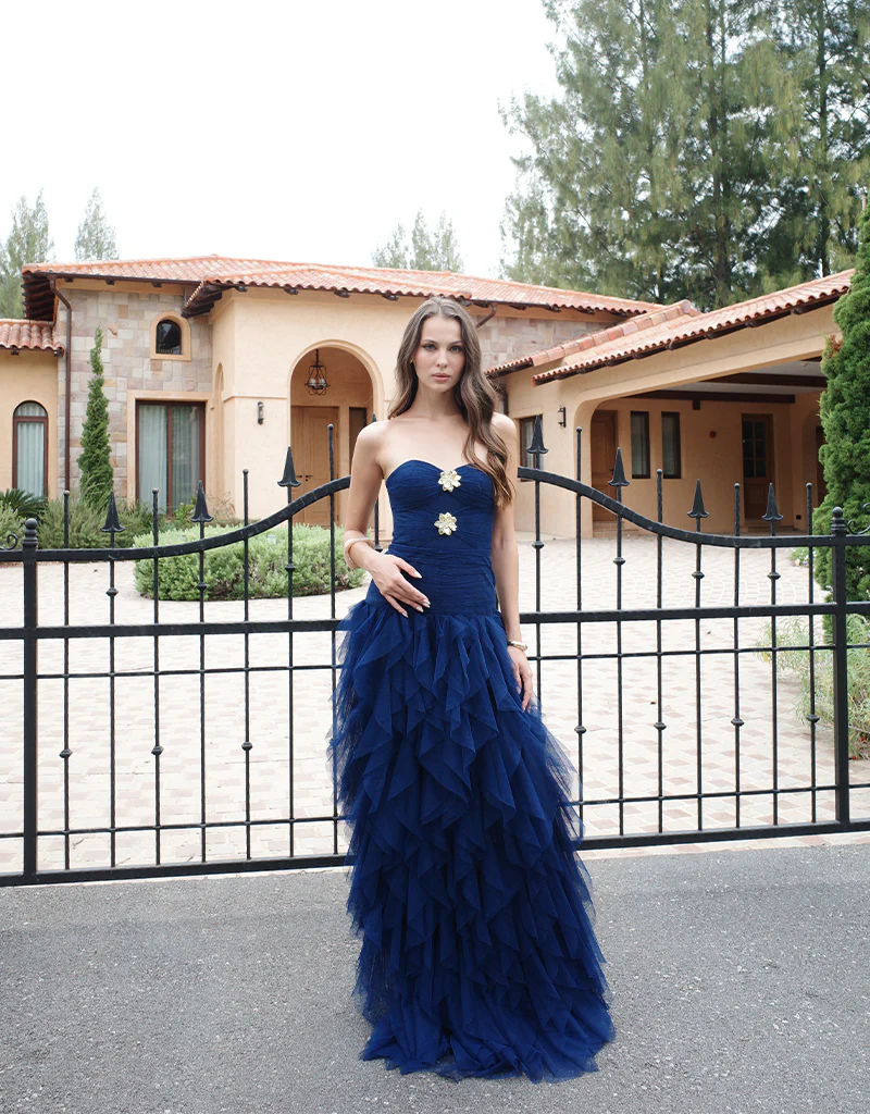 ZIANA STRAPLESS RUFFLE BALL GOWN B83D0186 - Navy - Image 8