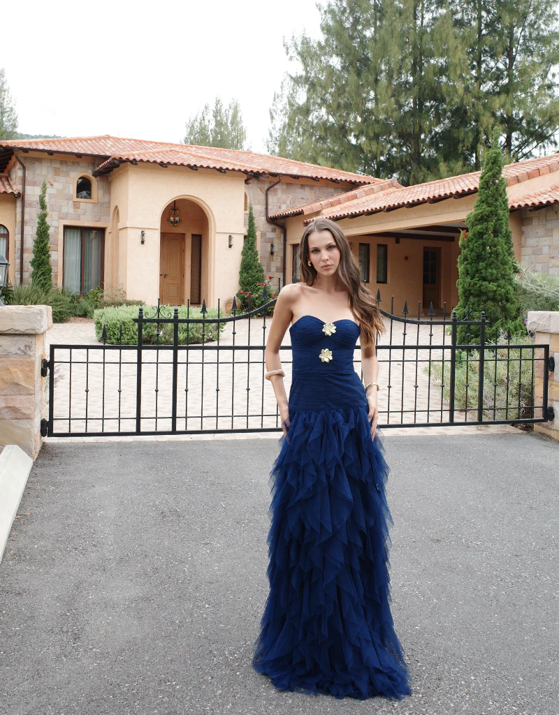 ZIANA STRAPLESS RUFFLE BALL GOWN B83D0186 - Navy - Image 9